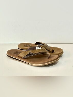 Reef Men's Brown Leather-Accent Flip Flops